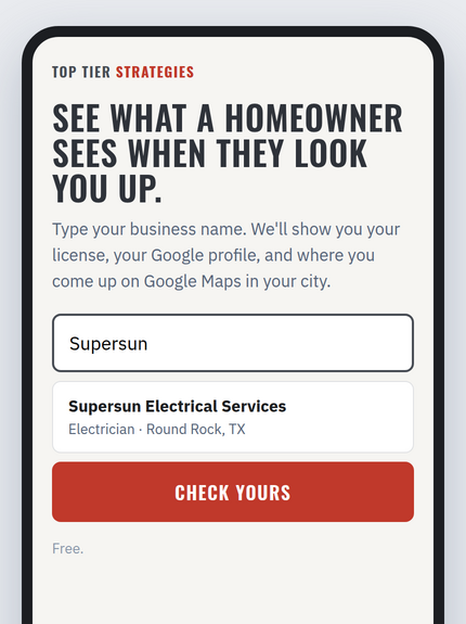 Screen 1: He types his business name