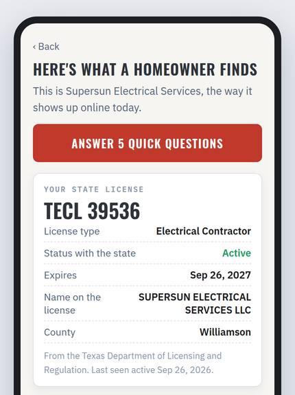 Screen 3: What a homeowner finds