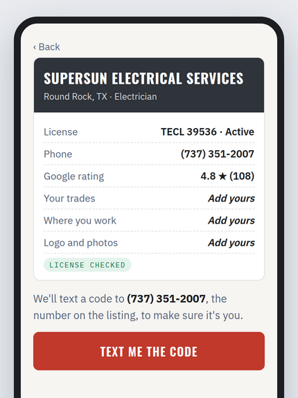 Screen 6: He claims his free listing