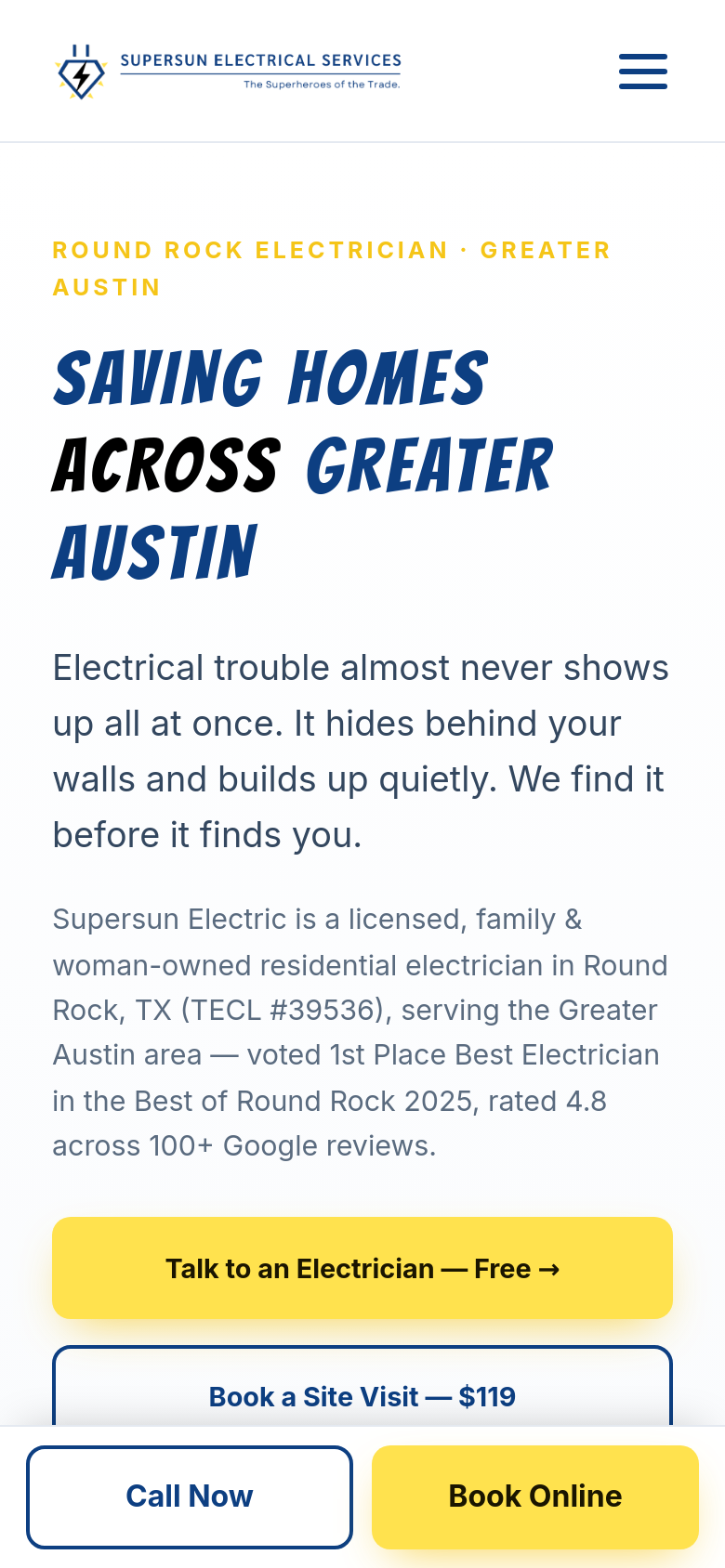 supersunelectric.com home page on a phone